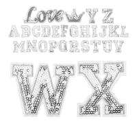 ULTECHNOVO Écussons Thermocollants Lettres pour Vêtements 28 Pièces en Sequins Argentés, à Repasser ou Coudre, pour Réparer Manteaux et Embellir Créations