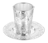 ULTECHNOVO Ensemble De Tasses à Vin Kiddouch avec Soucoupe Tasses en Aluminium Plaquées pour Shabbat Présent De Pâque Judaïque Élégantes Fournitures De Kiddouch