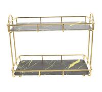 ULTECHNOVO Étagère de Rangement pour Cosmétiques à 2 Niveaux, Petite Taille, Métal Doré et Noir, Support de Comptoir pour Salle de Bain, Organisateur D’Articles de Toilette, Présentoir Angle