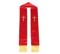 ULTECHNOVO Étole de Prêtre Brodée de Croix Réversible en Satin Rouge avec Pompons, Châle Élégant pour Messe et Services Religieux Traditionnels