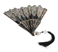 ULTECHNOVO Éventail Chinois Pliant Élégant Noir avec Pompon, Usage | Accessoire Photo à Main, Structure Robuste Pp et Métal, Style Délicat pour Performance et Décoration