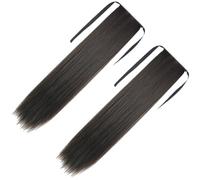 ULTECHNOVO Extensions de Cheveux Synthétiques Noirs Lisses et Coupables 2pcs pour Femmes et Filles, Perruques à Queue de Cheval Longues Adaptées aux Soirées Costumées