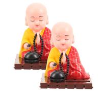 ULTECHNOVO Figurine Bouddha Solaire à Tête Branlante Décoration Voiture 2Pcs Ornements de Tableau de Bord Petite Statue Décor Maison et Bureau