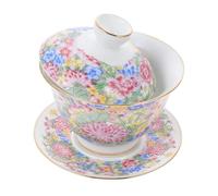 ULTECHNOVO Gaiwan en Céramique Émaillée 140 Ml Motif Wan Hua Traditionnel Chinois Tasse à Thé Kung Fu avec Couvercle Service à Thé Domestique Oolong et Pu 39 Er