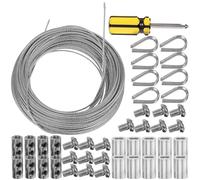 ULTECHNOVO Kit Câble Métallique en Acier Inoxydable 304, 20 Mètres, Cosses à Coudre et Tendeur pour Gréement de Corde, Usage Extérieur Jardin, Rideaux, à Suspendre Guirlandes Lumineuses