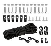 ULTECHNOVO Kit de Cordon Élastique et Vis en Acier Inoxydable Noir pour Kayak avec Crochets en Plastique Accessoire Pratique Ensemble Complet pour Canoës et Bateaux