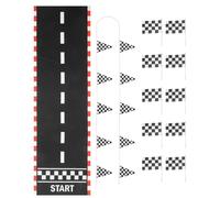 ULTECHNOVO Kit de Décoration Fête Course Automobile Cône Signalisation 10 Drapeaux à Bâton Noir et Blanc 1 Guirlande Fanions à Carreaux et 1 Tapis Piste - pour Intérieur et Extérieur