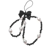 ULTECHNOVO Lanière de Téléphone Noire en Plastique Nœud Perlé, Bracelet Décoratif Facile à Installer pour Étui de Téléphone et Clé USB
