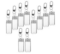 ULTECHNOVO Lot de 10 Porte-clés Mini Flacons en Verre Transparent 10 ML avec Couvercles Métal, Petits Pots DIY pour Messages, Breloques pour Bijoux, Décoration Voyage et Présents