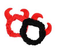 ULTECHNOVO Lot de 2 Bandeaux Maquillage Cornes en Peluche Rouge et Noir, Taille Unique Extensible, Bandeaux Réutilisables pour Femmes, Coiffure Bain, Soin Visage et Spa