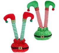 ULTECHNOVO Lot de 2 Jambes de Lutin de Noël Décoratives en Peluche Rouge et Vert Accessoires Festifs pour Décoration Intérieure et Extérieure Ornements pour Fêtes et Jardins