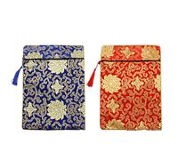 ULTECHNOVO Lot de 2 Pochettes de Rangement Brodées en Brocart pour Écritures Bouddhistes, Taille Moyenne 20x25 Cm, Paquet Rétro Chinois Motifs Floraux Bleu et Rouge, Paquet Multifonction
