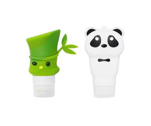 ULTECHNOVO Lot de 2 Set de Set de Bouteilles Rechargeables pour Shampoing et Gel Bain Forme Panda et Bambou en Silicone et Pp, 60ml et 90ml, Portable et Facile à Couleur Aléatoire