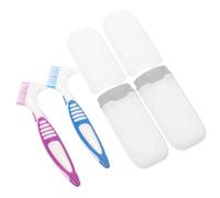 ULTECHNOVO Lot de 2 Sets de Sets de Kits de Nettoyage pour Prothèse Dentaire Brosse Double Face en Plastique, Design Compact et Miniature, pour Voyage et Soins Bucco-dentaires