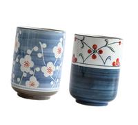 ULTECHNOVO Lot de 2 Tasses à Thé Décoratives Japonaises en Céramique Résistante la Chaleur, 250 Ml, Motifs Peint la Main, pour Boissons Chaudes et Froides, Usage Quotidien et Réception