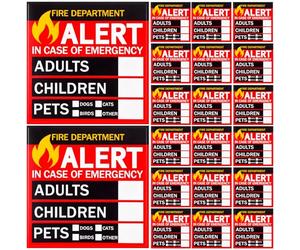 ULTECHNOVO Lot de 20 Autocollants de Secours D'urgence Auto-adhésifs pour Porte et Fenêtre, Alerte Sécurité Incendie, Informations Vitales pour Personnes et Animaux en Situation D'urgence
