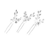 ULTECHNOVO Lot de 3 Épingles à Cheveux de U Blanches Fleurs et Fil Argenté Accessoires pour Cheveux de Mariage Postiches pour Mariée et Demoiselle D’Honneur Décorations Élégantes pour