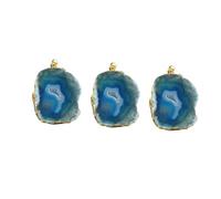 ULTECHNOVO Lot de 3 Pendentifs en Agate Bleue Naturelle Bord Doré, Breloques DIY pour Création de Bijoux, Accessoires à Suspendre pour Colliers et Décorations Artisanales, Usage Polyvalent