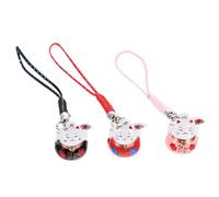 ULTECHNOVO Lot de 3 Porte-Clés Chat Amulette en Céramique Pendentifs Feng Shui Rouges Noirs et Roses Clochettes Accessoires pour Paquet et Décoration Téléphone Présent pour Ados et