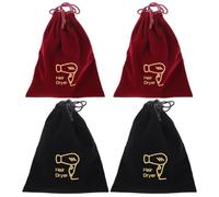 ULTECHNOVO Lot de 4 Paquet à Cordon pour Sèche-Cheveux en Tissu Doux Dimensions 230X270 MM Couleurs Noir et Rouge Foncé Paquet Portables Anti-Rayures pour Voyage et Rangement Pratique