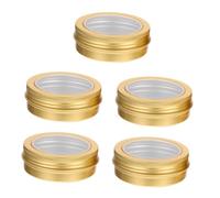 ULTECHNOVO Lot de 5 Bocaux en Aluminium Doré 68X25 MM Fenêtre Contenants Compacts pour Bougies de Noël DIY Boîte à Onguents Réutilisable pour Stockage et Présents Festifs