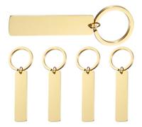 ULTECHNOVO Lot de 5 Porte-clés Rectangulaires Vierges en Acier Inoxydable Doré, Pendentifs Suspendus à Graver, Accessoires pour Fabrication de Porte-clés, Bricolage et Fournitures
