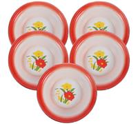 ULTECHNOVO Lot de 5 Set de Bols Vintage en Émail Rouge à Motif Floral Diamètre 16 Cm Bol à Soupe et Saladier Polyvalent Cuisine et Camping Résistant et Décoratif Style Style Aléatoire