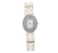 ULTECHNOVO Montre-Bracelet à Perles Imitation Double Rang Argenté pour Femmes