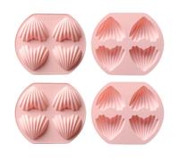 ULTECHNOVO Moule à Pâtisserie Silicone 4 Cavités Forme Cœur Antiadhésif Rose pour Madeleines Biscuits Fondants Cuisson Maison Pâtisserie Créative