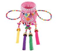 ULTECHNOVO Panier à Dos Ethnique pour Garçon et Filles Petit Modèle Tressé V Pompons en Plastique Décoratif Polyvalent pour Pique-niques et Rangement D’accessoires, pour Sorties Printanières