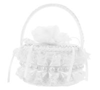 ULTECHNOVO Panier pour Alliances avec Coussin Brodé Panier De Fleurs De Mariage Dentelle Blanche Boîte pour Alliances avec Poignée Perles pour Cérémonie