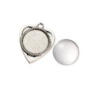ULTECHNOVO Paquet de 2 Kit Pendentifs Rétro Cœur et Rond DIY avec Plateau et Cabochon Verre Argent Ancien Accessoires pour Création Bijoux et Cadeaux Personnalisés