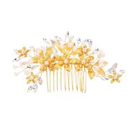 ULTECHNOVO Peigne à Cheveux de Mariage en Alliage Doré, Fleur Décorative Strass et Perles, Accessoire Élégant pour Coiffure de Mariée et Demoiselles D’honneur, Maintien Stable pour