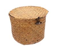 ULTECHNOVO Petit Panier de Rangement en Paille Tressée, Boîte de Rangement Décorative Ronde Couvercle, Taille Compacte pour Bureau et Maison, Organisateur Multifonctionnel pour Cosmétiques