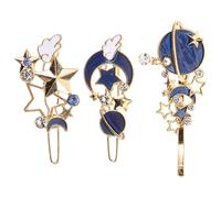 ULTECHNOVO Pinces à Cheveux Géométriques Lune et Étoile Accessoires Décoratifs pour Cheveux Lot de 3 en Alliage Bleu Style Simple et Sophistiqué, Usage Quotidien
