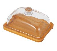 ULTECHNOVO Plateau Rectangulaire en Bois d'Acacia Couvercle en Verre, Présentoir à Gâteaux et Boîte à Beurre, Usage Réfrigérateur et Service de Desserts
