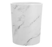 ULTECHNOVO Poubelle à Couvercle Basculant 5L Motif Marbre Blanc en Plastique, Corbeille Ronde pour Salle de Bain, Bureau et Salon, Récipient Compact et Fonctionnel