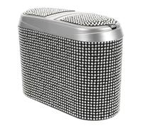 ULTECHNOVO Poubelle de Voiture Décorative avec Couvercle Double Ouverture, Bac à Déchets Spacieux Orné de Cristaux Blancs, Poubelle pour Véhicule et Camion, Accessoire de Rangement Pratique