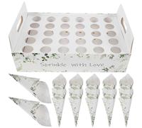 ULTECHNOVO Présentoir Porte Confettis 30 Cornets en Papier Gaufré Vert Feuille Cornets Creux pour Confettis Mariage et Fêtes Plateau Support pour Décoration et Distribution de