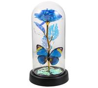 ULTECHNOVO Rose Éternelle sous Cloche en Verre avec LED et Décor Doré, Ornement Floral Préservé Bleu, Décoration Intérieure Élégante, Présent Saint-Valentin et Fête des Mères, Veilleuse