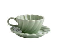 ULTECHNOVO Service de Tasses Céramique Vert Printemps pour Café et Thé Ensemble Mug avec Anse et Soucoupe Design Romantique pour Déjeuner et Goûter