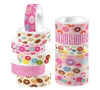 ULTECHNOVO Set de 12 Rouleaux de Ruban Washi Adhésif Mignon Motif Donut, Facile à Découper, Polyvalent, pour Bricolage et Fournitures pour Journal Créatif