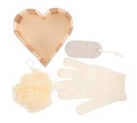 ULTECHNOVO Set de Bain Exfoliant de Cœur Boule à Récurer Pe, Éponge et Pierre, Accessoires Réutilisables pour Gommage Corporel et Circulation Sanguine