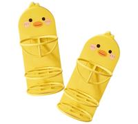 ULTECHNOVO Support Porte-houppette à Maquillage 2 Pièces, Rangement Mural sans Perçage, Plastique Jaune, Séchoir Éponges Beauté, Organisateur Dessin Animé pour Salle de Bain, Accessoire