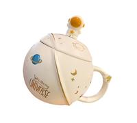 ULTECHNOVO Tasse à Café en Céramique Blanche Couvercle et Cuillère Design Planète Astronaute Gobelet à Eau Décoratif Set 1 Pièce pour Maison Bureau et Présent