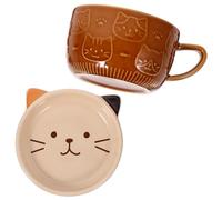 ULTECHNOVO Tasse en Céramique 250 Ml Couvercle Décor Chat aux Trois Couleurs, Gobelet Mignon pour Café et Thé la Maison Bureau, Mug Isotherme pour Boisson Chaude et Froide
