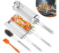 Ulteronixshop-2 Paniers à Barbecue Roulant avec Poignée en Acier Inoxydable, Design à Ouverture Latérale, Paniers de Barbecue avec Brosse de Nettoyage, Accessoires de barbecue pour Légumes, Viande et 