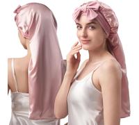 Ulteronixshop-22 Momme 100% soie de mûrier, respirant, doux bonnet de nuit pour cheveux volumineux, double face, large bandeau réglable, rose