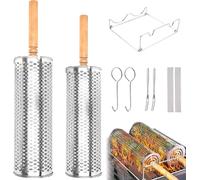 Ulteronixshop-Accessoires Barbecue, 2 Paniers à Griller Roulants et Emboîtables en Acier Inoxydable Épaissi, Poignée en Bois Amovible, pour Viande, Légumes, Camping, Grille Barbecue