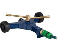 Ulteronixshop-Arroseur Jardin 2 Bras, roulettes, portée Jet env. 4-5 m, Buses réglables en continu, raccord 3/4'', Bleu/doré